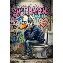Lade das Bild in den Galerie-Viewer, Poster Graffiti Ente auf der Toilette Hochformat
