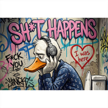 Lade das Bild in den Galerie-Viewer, Acrylglasbild Graffiti Ente auf der Toilette Querformat
