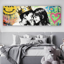 Lade das Bild in den Galerie-Viewer, Leinwandbild Graffiti Liebe zweier Kinder Panorama
