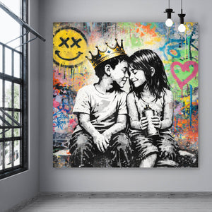 Aluminiumbild Graffiti Liebe zweier Kinder Quadrat