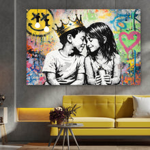 Lade das Bild in den Galerie-Viewer, Aluminiumbild gebürstet Graffiti Liebe zweier Kinder Querformat
