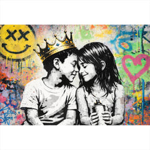 Lade das Bild in den Galerie-Viewer, Aluminiumbild gebürstet Graffiti Liebe zweier Kinder Querformat
