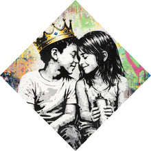 Lade das Bild in den Galerie-Viewer, Aluminiumbild gebürstet Graffiti Liebe zweier Kinder Raute
