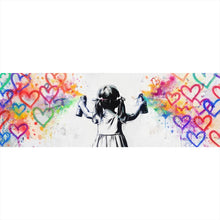 Lade das Bild in den Galerie-Viewer, Spannrahmenbild Graffiti Mädchen sprüht Herzformen an die Wand Panorama
