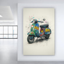 Lade das Bild in den Galerie-Viewer, Acrylglasbild Graffiti Motorroller mit Berliner Schriftzug Hochformat
