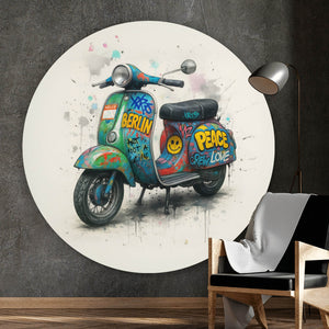 Aluminiumbild Graffiti Motorroller mit Berliner Schriftzug Kreis