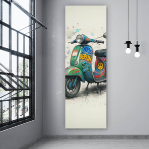 Poster Graffiti Motorroller mit Berliner Schriftzug Panorama Hoch