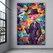 Lade das Bild in den Galerie-Viewer, Acrylglasbild Graffiti Panther raucht Zigarre Hochformat
