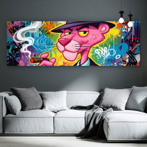 Acrylglasbild Graffiti Panther raucht Zigarre Panorama
