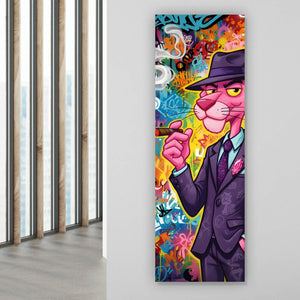 Leinwandbild Graffiti Panther raucht Zigarre Panorama Hoch