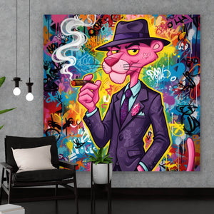 Poster Graffiti Panther raucht Zigarre Quadrat
