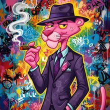 Lade das Bild in den Galerie-Viewer, Acrylglasbild Graffiti Panther raucht Zigarre Quadrat
