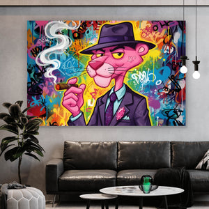 Poster Graffiti Panther raucht Zigarre Querformat
