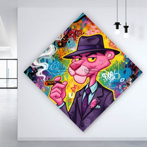 Aluminiumbild Graffiti Panther raucht Zigarre Raute