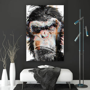 Leinwandbild Grimmiges Affen Portrait Pixel Stil Hochformat