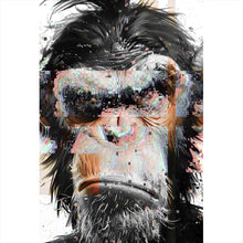 Lade das Bild in den Galerie-Viewer, Aluminiumbild gebürstet Grimmiges Affen Portrait Pixel Stil Hochformat

