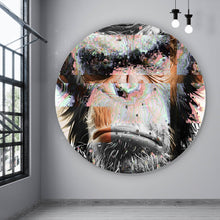 Lade das Bild in den Galerie-Viewer, Aluminiumbild Grimmiges Affen Portrait Pixel Stil Kreis
