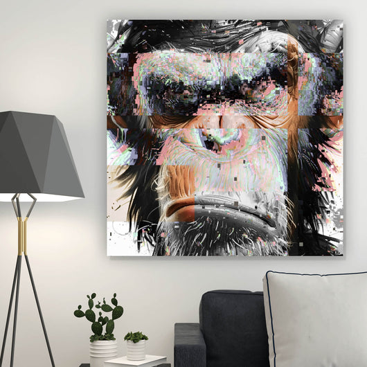 Acrylglasbild Grimmiges Affen Portrait Pixel Stil Quadrat