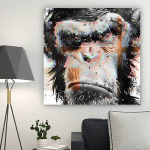 Leinwandbild Grimmiges Affen Portrait Pixel Stil Quadrat