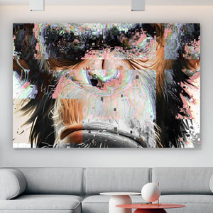 Aluminiumbild gebürstet Grimmiges Affen Portrait Pixel Stil Querformat