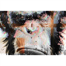 Lade das Bild in den Galerie-Viewer, Aluminiumbild gebürstet Grimmiges Affen Portrait Pixel Stil Querformat
