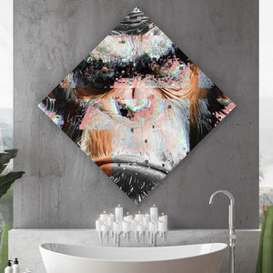 Aluminiumbild Grimmiges Affen Portrait Pixel Stil Raute