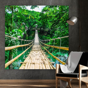 Aluminiumbild Hängebrücke im Dschungel Quadrat
