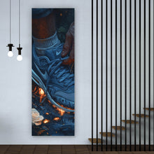 Lade das Bild in den Galerie-Viewer, Aluminiumbild Hand bindet Sneaker über leuchtendem Boden Panorama Hoch
