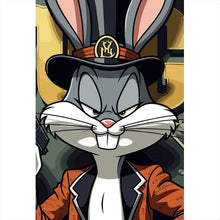 Lade das Bild in den Galerie-Viewer, Aluminiumbild gebürstet Hase mit Zylinder und Pistole Hochformat
