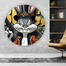 Lade das Bild in den Galerie-Viewer, Aluminiumbild Hase mit Zylinder und Pistole Kreis
