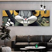 Lade das Bild in den Galerie-Viewer, Spannrahmenbild Hase mit Zylinder und Pistole Panorama

