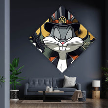 Lade das Bild in den Galerie-Viewer, Spannrahmenbild Hase mit Zylinder und Pistole Raute
