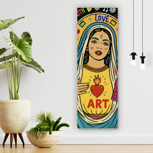 Aluminiumbild Heilige Maria als buntes Pop Art Panorama Hoch