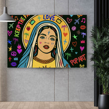 Lade das Bild in den Galerie-Viewer, Acrylglasbild Heilige Maria als buntes Pop Art Querformat
