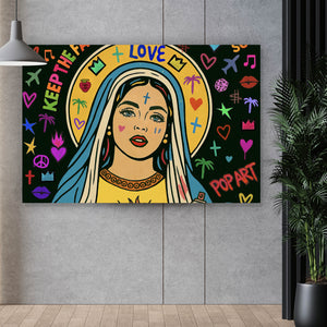 Acrylglasbild Heilige Maria als buntes Pop Art Querformat