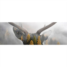 Lade das Bild in den Galerie-Viewer, Aluminiumbild gebürstet Hirsch Silhouette mit Wald Panorama
