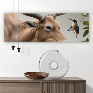 Leinwandbild Hirsch Vögel Kunstwerk Panorama