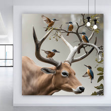 Lade das Bild in den Galerie-Viewer, Poster Hirsch Vögel Kunstwerk Quadrat
