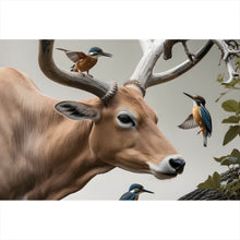 Lade das Bild in den Galerie-Viewer, Poster Hirsch Vögel Kunstwerk Querformat
