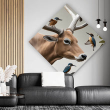 Lade das Bild in den Galerie-Viewer, Acrylglasbild Hirsch Vögel Kunstwerk Raute
