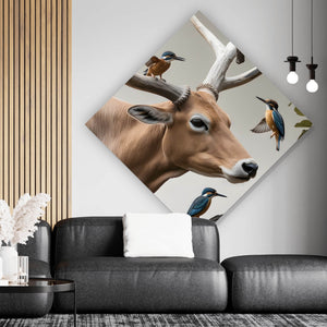Spannrahmenbild Hirsch Vögel Kunstwerk Raute