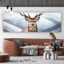 Lade das Bild in den Galerie-Viewer, Poster Hirsch vor schneebedeckten Berglandschaft Panorama
