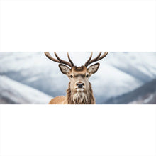 Lade das Bild in den Galerie-Viewer, Acrylglasbild Hirsch vor schneebedeckten Berglandschaft Panorama
