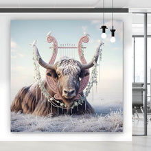 Lade das Bild in den Galerie-Viewer, Spannrahmenbild Hochlandrind Mit Dekorativer Harfe Quadrat
