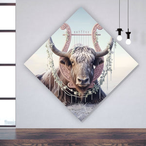 Poster Hochlandrind Mit Dekorativer Harfe Raute