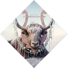 Lade das Bild in den Galerie-Viewer, Aluminiumbild gebürstet Hochlandrind Mit Dekorativer Harfe Raute
