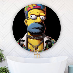 Aluminiumbild gebürstet Homer Gangster Digital Art Kreis