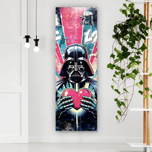 Leinwandbild Ikonische Filmfigur Vader mit Herz Pop Art Panorama Hoch