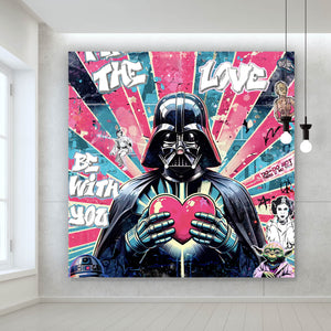 Leinwandbild Ikonische Filmfigur Vader mit Herz Pop Art Quadrat