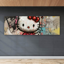 Lade das Bild in den Galerie-Viewer, Poster Ikonisches Katzenmädchen mit roter Schleife Graffiti Panorama
